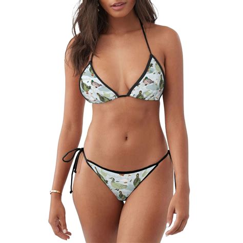 Vsdgher Mallard Ducks Wild Birds Pattern Sexy Bikini Set For Women Two Piece Swimsuit V Neck