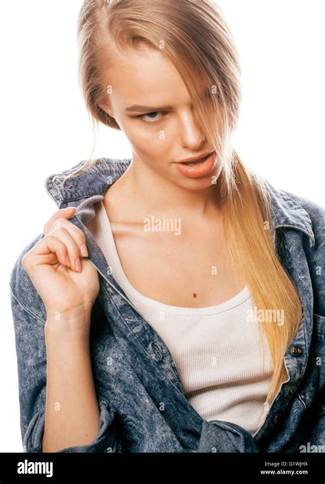 Junge Blonde Frau Auf Wei En Backgroung Geste Daumen Nach Oben Isoliert Emotionale Posiert