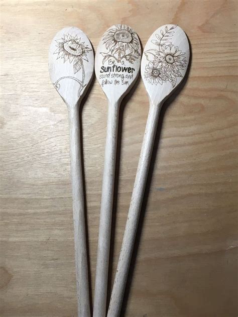 Sunflower Wood Spoon Set Etsy Wood Burning Art Wood Burning Crafts