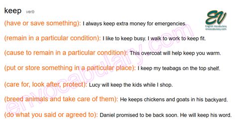 keep definition - English Vocabulary – envocabulary.com