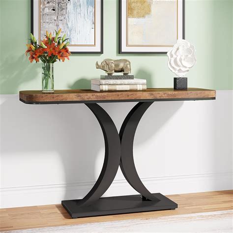 Tribesigns Industrial Console Table 100 Cm Narrow Entryway Foyer Table With Geometric Base