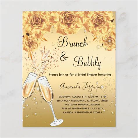 Budget Brunch Bubbly Bridal Shower Gold Invitation Zazzle