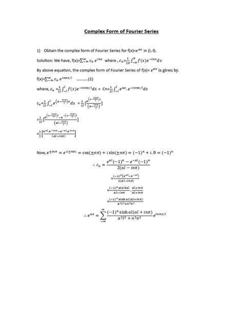 Complex Form of Fourier Series | PDF | Mathematics | Algebra