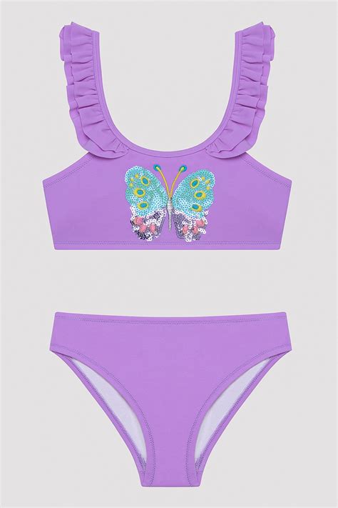 Lila Girls Frill Butterfly Halter Bikini Set Girls PL MOP IYLA Penti Romania