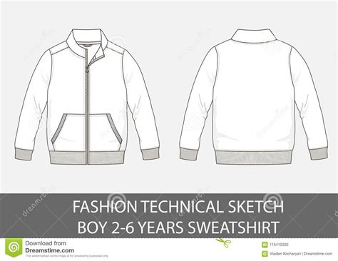 Fashion Technical Sketch For Boy 2 6 Years Sweatshirt Stock Vector