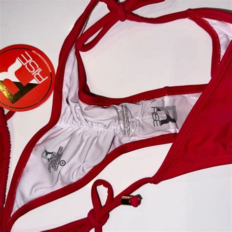 Rise City Swim Swim Rise City Swim Red Triangle Halter Brazilian Scrunch Butt Tiny Bikini M