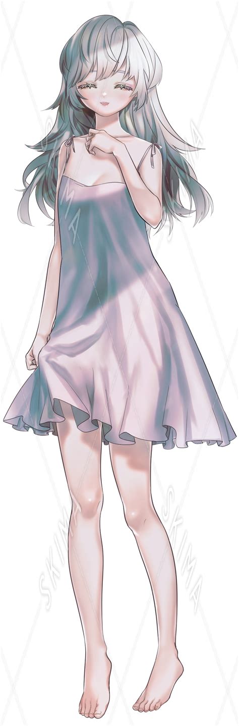 裸足の白髪の女の子の立ち絵イラスト Skima（スキマ）