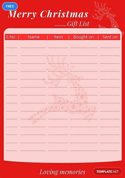 Christmas present list template google docs word – Artofit