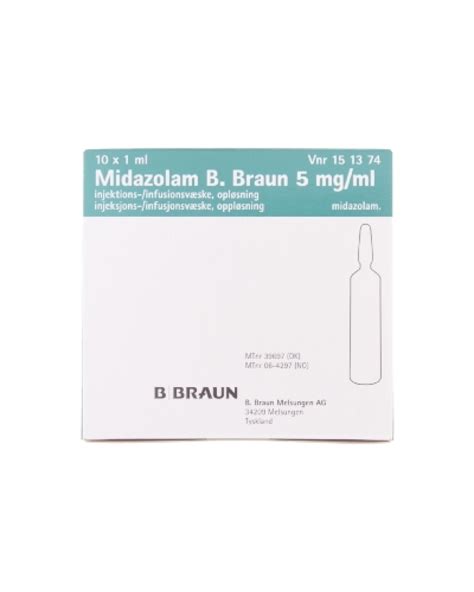 Midazolam Bbraun 5 Mgml Injeksjons Infusjonsvæske Oppløsning