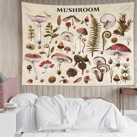 Ecotob 70s Mushroom Tapestry Mushrooms And Pine Cones On