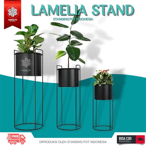 Jual Standing Pot Besi 1 SET 3 PCS Minimalis Stand Plant Flower Rak