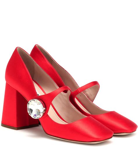 Miu Miu Satin Mary Jane Pumps In Red Save 30 Lyst