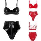 Womens Wet Look Pvc Leather Lingerie Set Bra Top With High Waist Briefs Clubwear Ebay