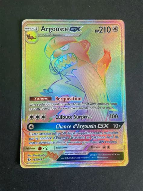 CARTE POKÉMON ARGOUSTE GX Secrete Rainbow Arc en ciel 157 149 Soleil