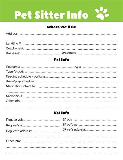 Pet Sitter Instructions Template Word