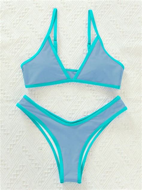 Conjunto De Bikini Peque O Con Realce Renyu Traje De Ba O Peque O Con Tanga Color Contrastante