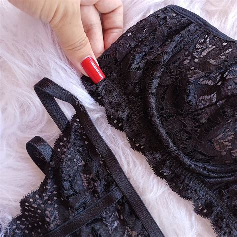 Conjunto Lingerie Love Preto Cinta Liga E Gargantilha