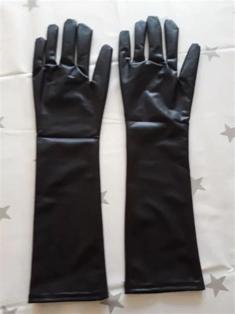 SEXY WET LOOK HANDSCHUHE Damen Glänzend Tanzparty Lackleder schwarz EUR