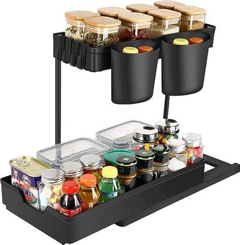 Organizer Sottolavello Cucina 2 Livelli Scorrevole Scaffale Sottolavello Portaoggetti Con 4