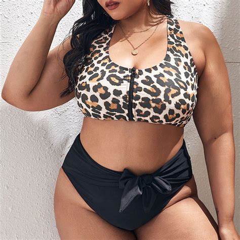 Stylish Zip Up Leopard Print Bikini Set BeautieMay Shapewear