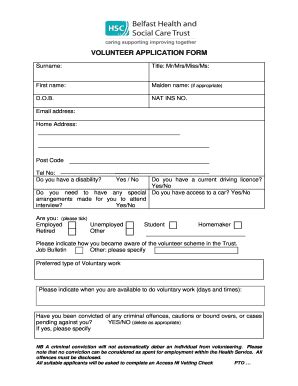 Fillable Online Volunteer Application Form Belfasttrust Hscni Net Fax