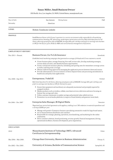 Small Business Owner Resume Guide 12 Examples Pdf 2019