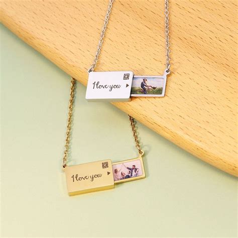 Personalized Envelope Photo Necklace Custom Engraved Locket With Love