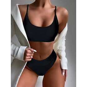 SHEIN Slätt Enkel Bikini Set Cheeky Svart Spaghetti Rem Från kr