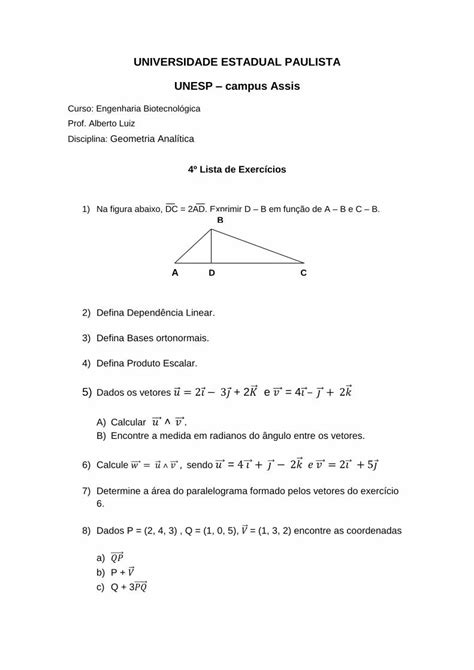 Pdf 4º Lista De Geometria Analítica Dokumen Tips