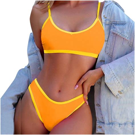 Wyobmus Women S 2 Piece Bikini Set Spaghetti Strap Contrast Trim Bikini Set High Cut Bathing