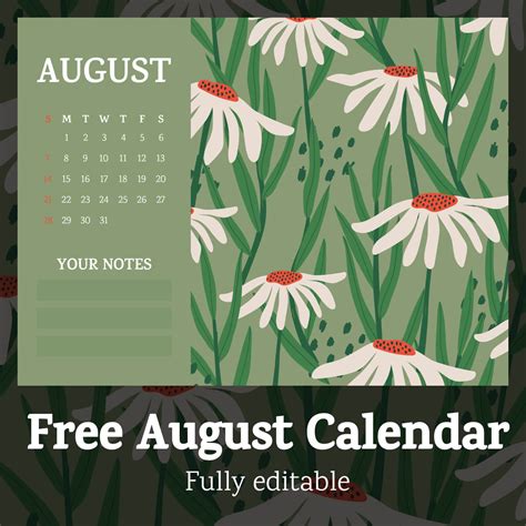 10 Free Editable August Calendars Masterbundles