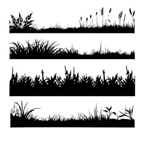 Grass Schwarze Silhouette Vektor Satz Premium Vektor