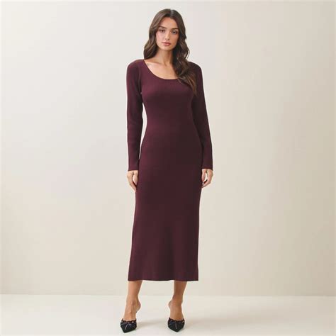 Open Back Detailed Sweater Dress Burgundy | Crown and Iris