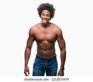 Afro American Shirtless Man Showing Nude Stock Photo