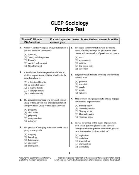 Soc Exam Exam Questions Clep Sociology Practice Test Minutes