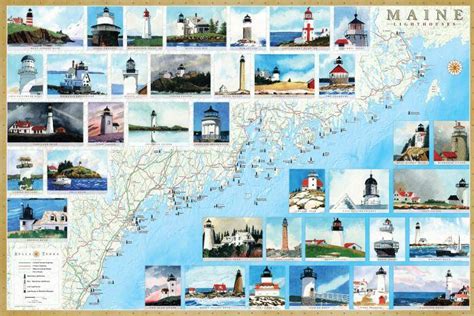Maine Lighthouse Map Illustrated Guide Maps To Maine Lighthouses