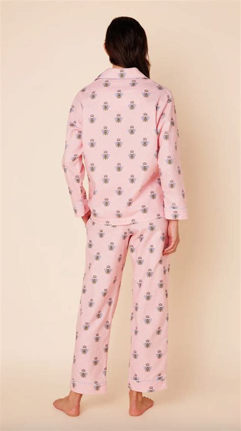 The Cats Pajamas Womens Queen Bee Flannel Classic Pajama Set In Pink