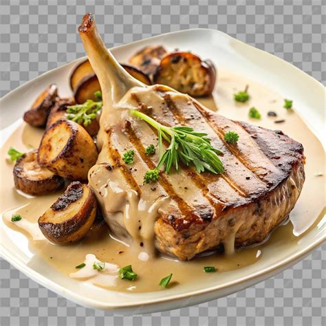Grilled veal chops with morel isolated on transparent background