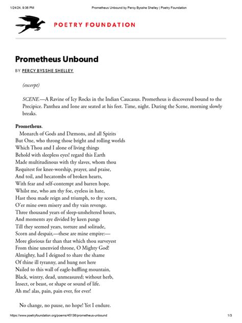 Prometheus Unbound By Percy Bysshe Shelley Poetry Foundation Pdf