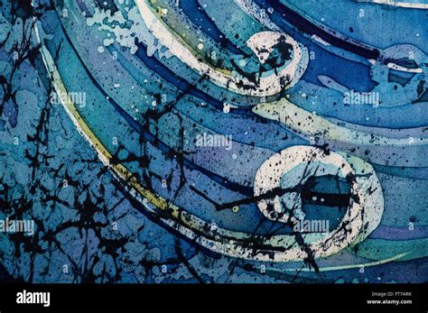 Waves Curly Turquoise Hot Batik Background Texture Handmade On Silk Abstract Surrealism