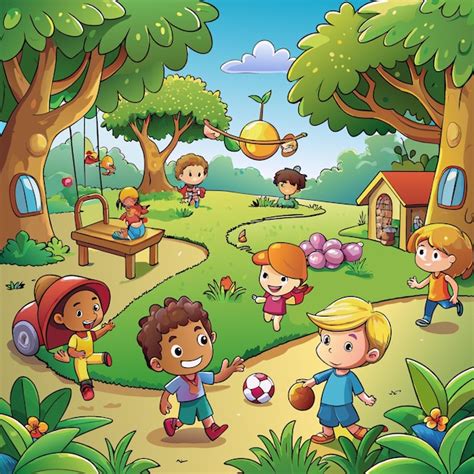 Premium Vector | A cartoon illustration of children playing in a park ...