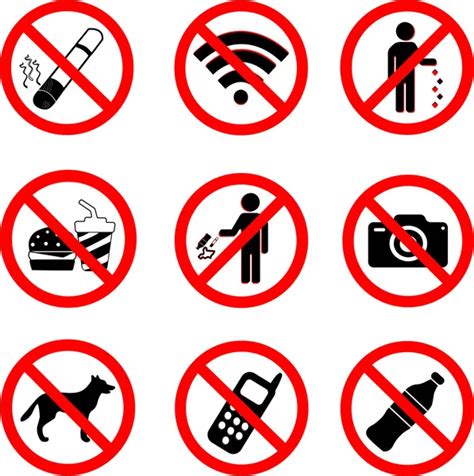 set ban icons prohibited symbols red circle signs  grey background