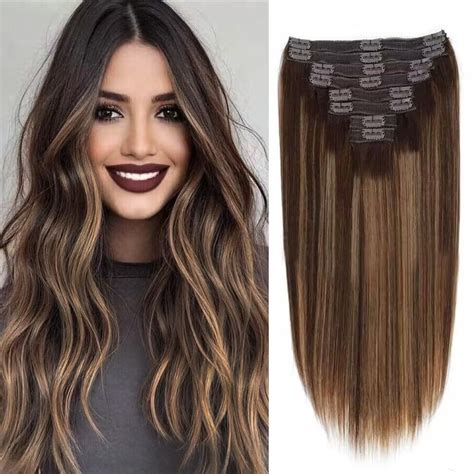 Amazon Mihugass High Light Straight Clip In Hair Extensions Real