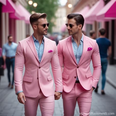 Gay Couple's Love in Matching Outfits | Stable Diffusion Online