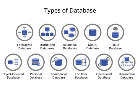 Different Types Of Databases Icon Such As Centralized Database