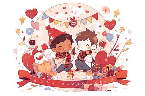 Pareja De Anime Gay Dentro De Un Coraz N Abstracto Ilustraci N De Valent N Fondo Rom Ntico