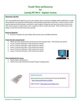 Learning to Use Microsoft Word - Beginner Lessons by Innovations in ...