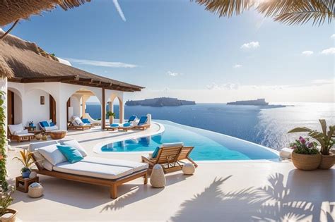 Premium AI Image | Luxury beach and pool villa santorini style