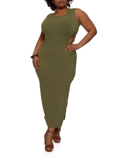 Plus Size Rib Knit Cut Out Tank Maxi Dress