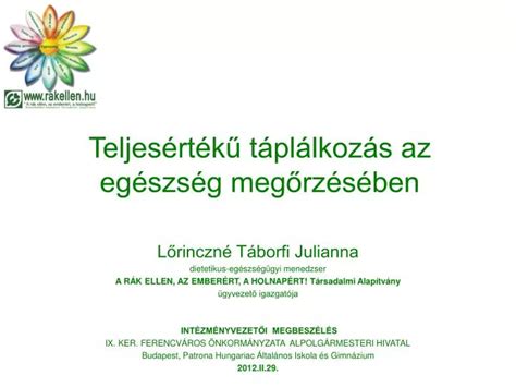 PPT Teljesértékű táplálkozás az egészség megőrzésében PowerPoint